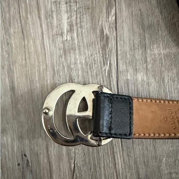 Gucci Black Leather Marmont Belt Silver Double G Italy Kid's Large - Picture 9 of 12